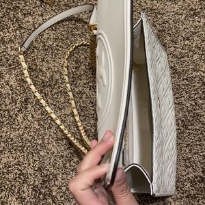 Tory Burch White and Gold Quilted Bag